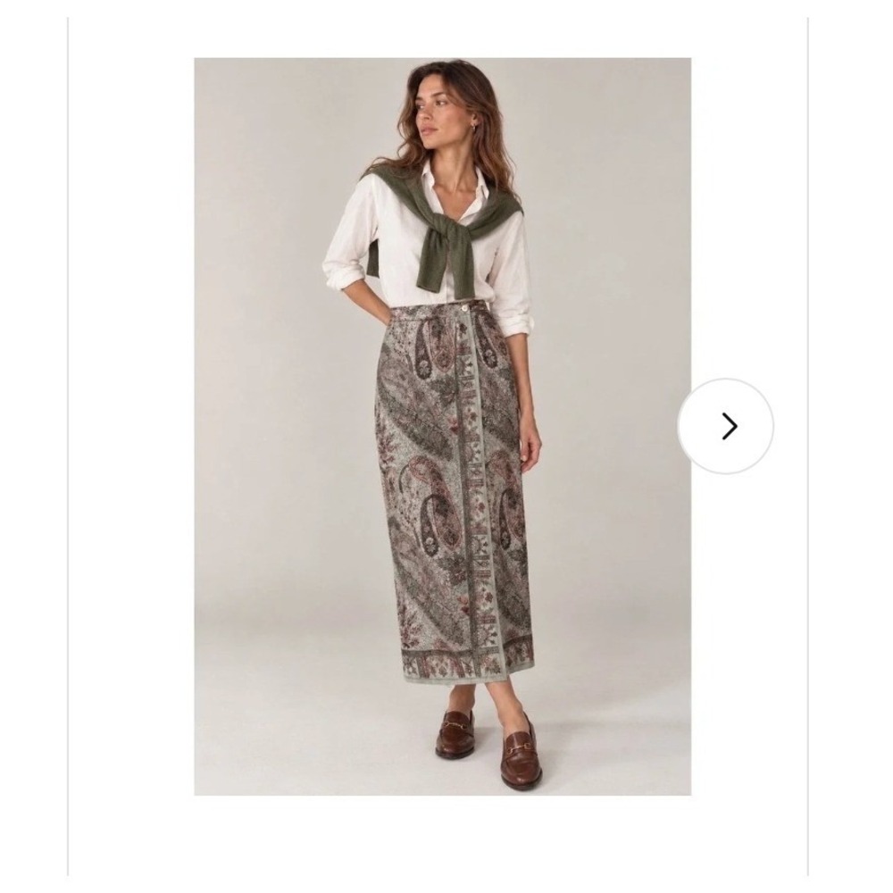 Talbots 100%Silk Paisley Midi Wrap Skirt 16P Boho Earthy Career Classic Luxury